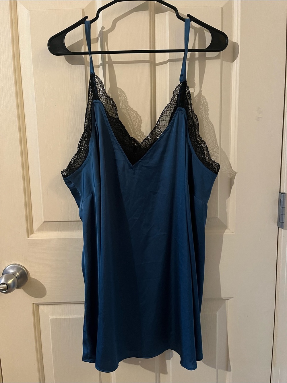 torrid Teal Satin Chemise with Black Lace Trim